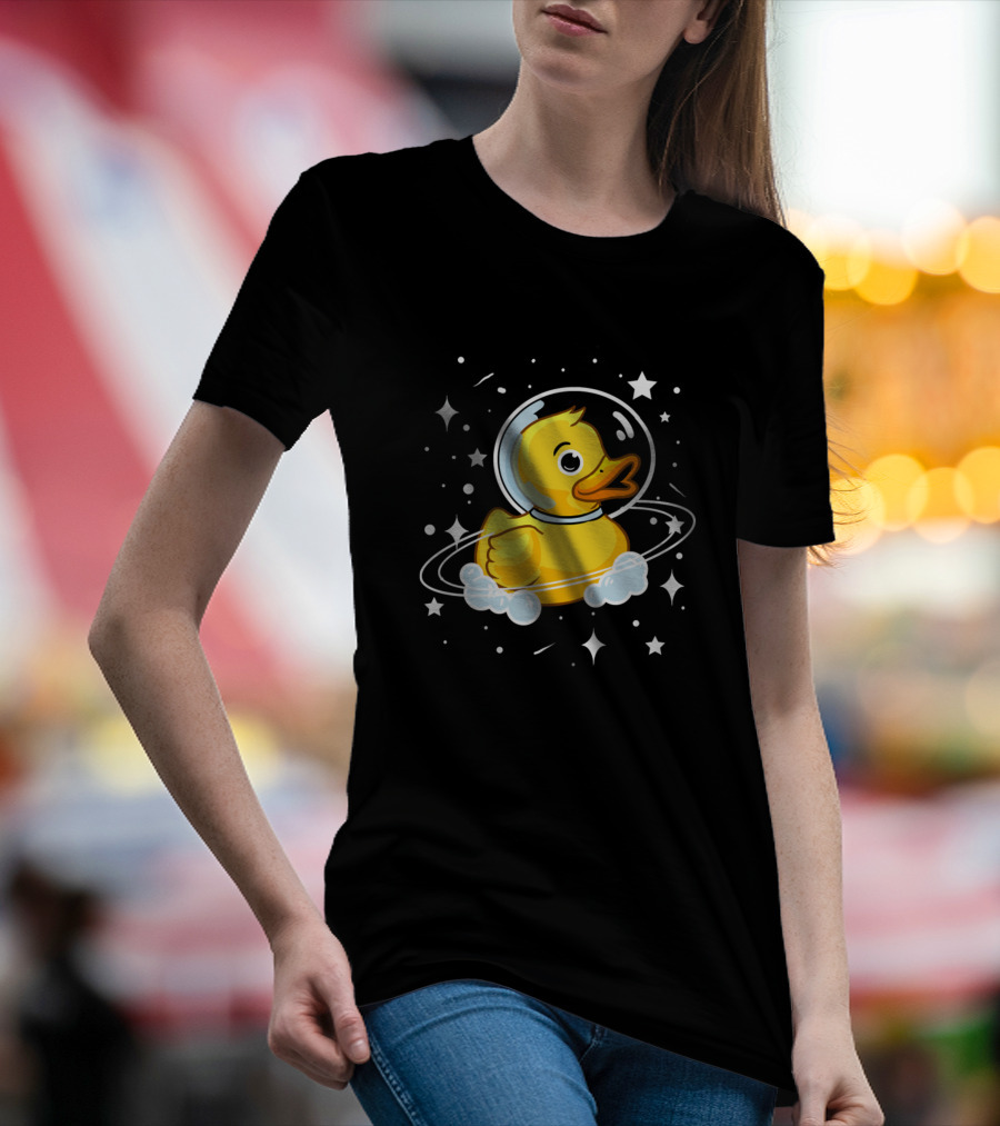 Duck Astronaut In Space Surrounded By Stars And Clouds T-Shirt