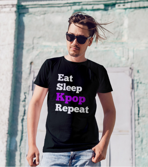 Eat Sleep Kpop Repeat Black And Purple Text T-Shirt