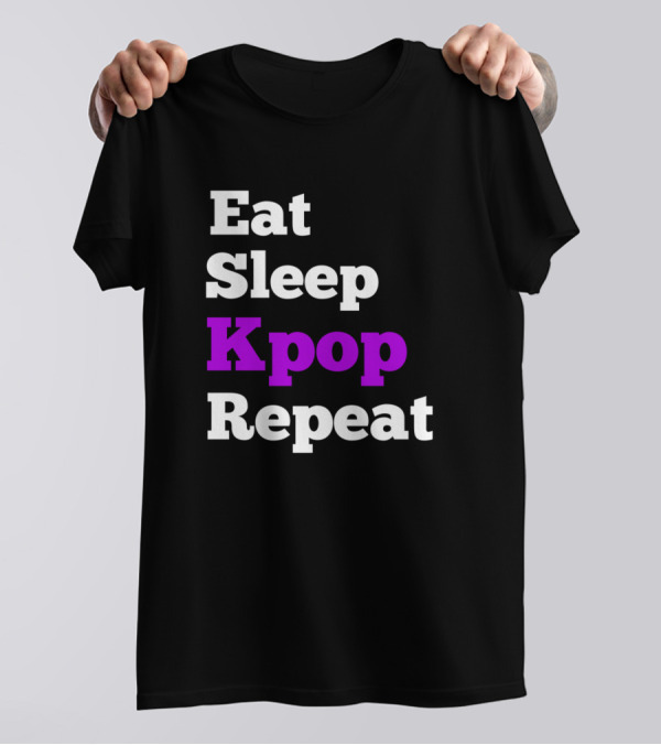 Eat Sleep Kpop Repeat Black And Purple Text T-Shirt
