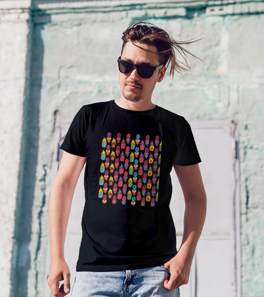 Eye Catching Colorful Feather Pattern Vibrant Array T-Shirt