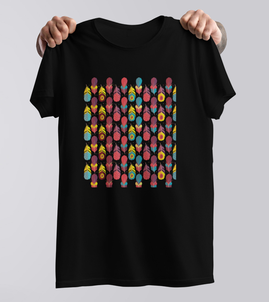 Eye Catching Colorful Feather Pattern Vibrant Array T-Shirt