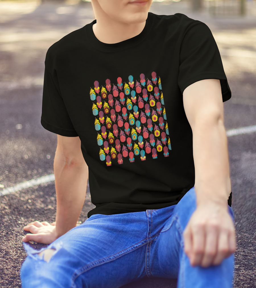 Eye Catching Colorful Feather Pattern Vibrant Array T-Shirt