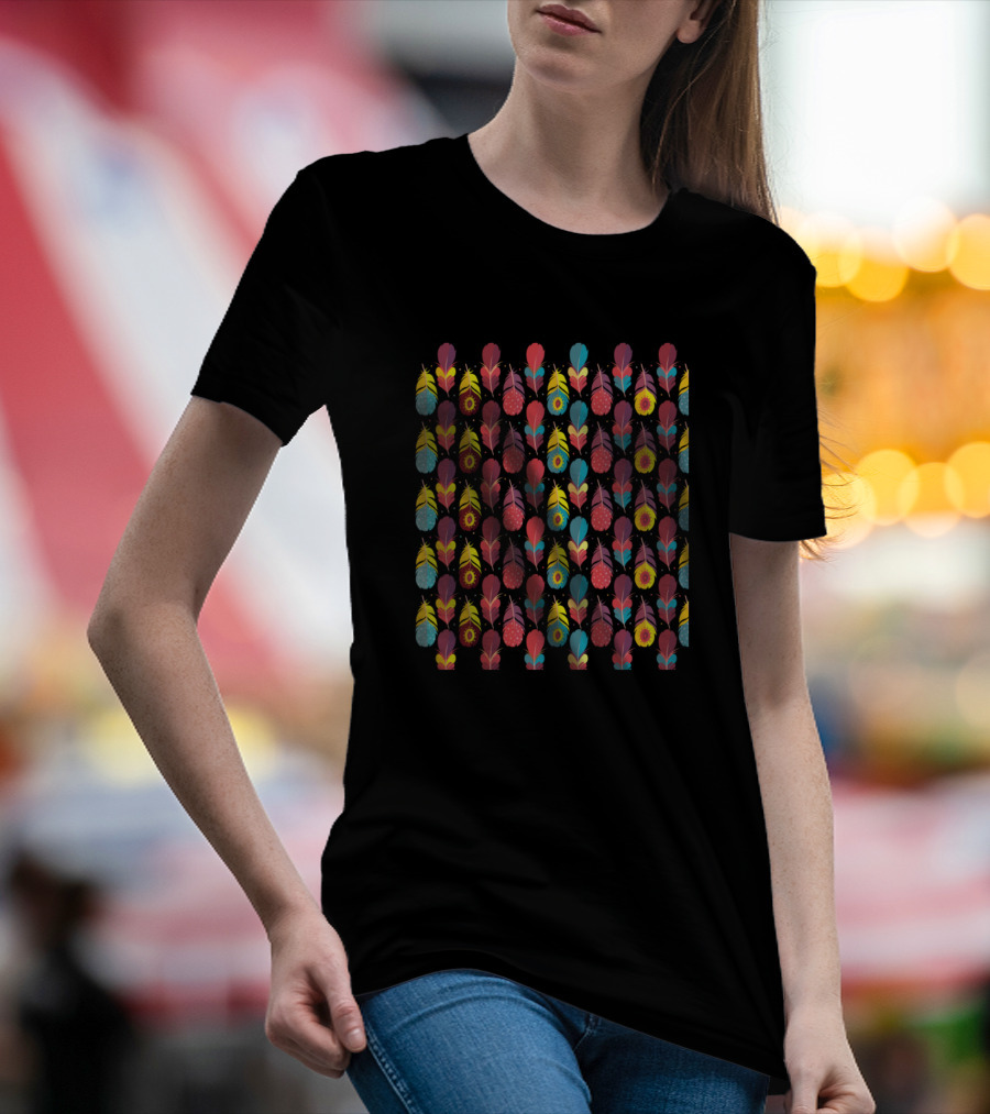 Eye Catching Colorful Feather Pattern Vibrant Array T-Shirt
