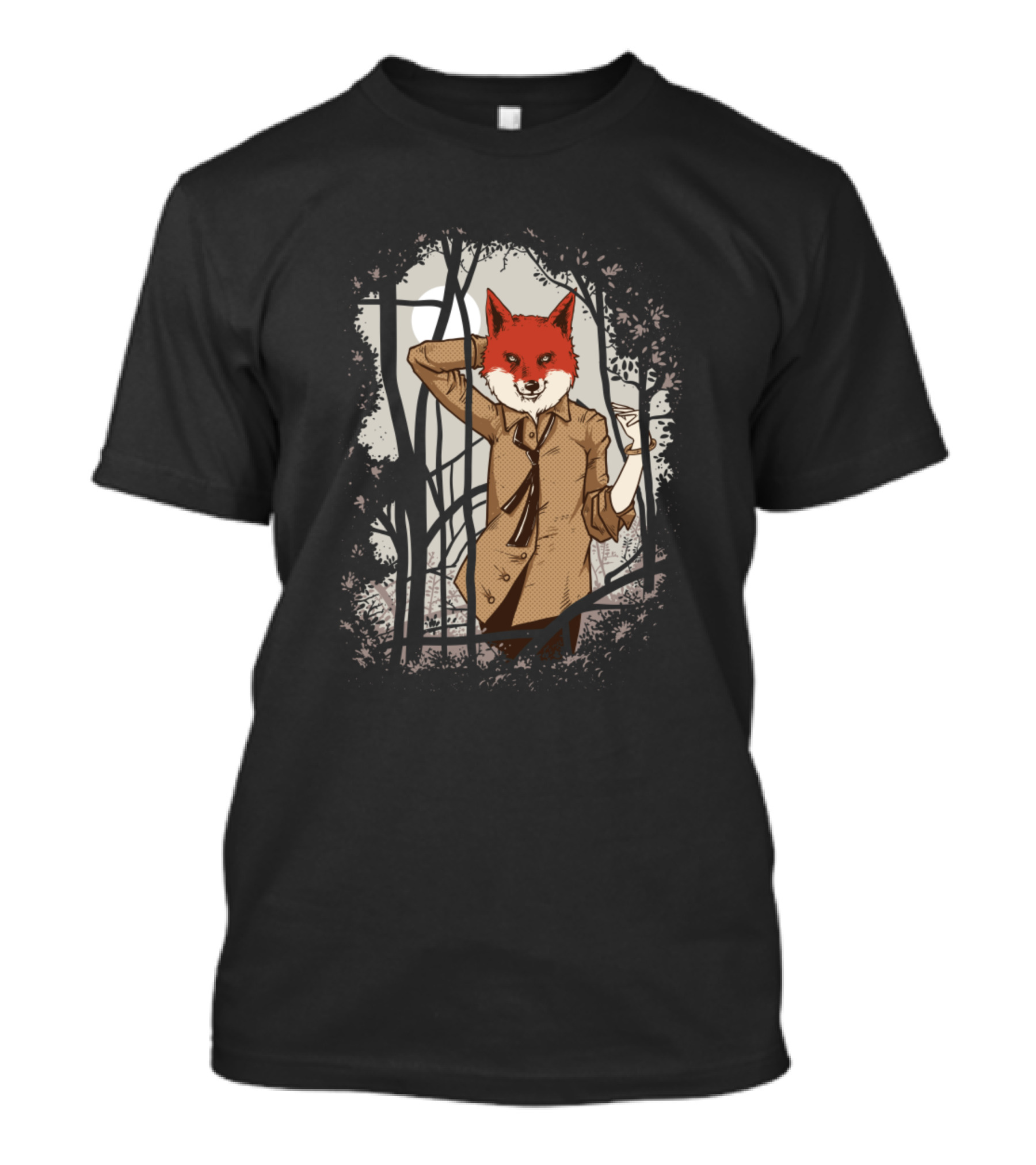 Fox Man In The Moonlight Retro T-Shirt