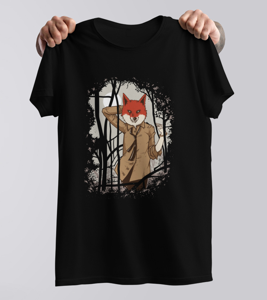 Fox Man In The Moonlight Retro T-Shirt