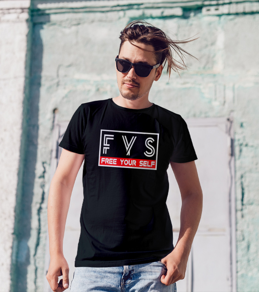 FYS Free Your Self Bold Black And Red Typography T-Shirt