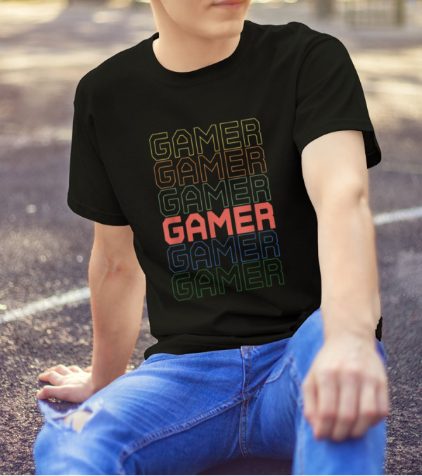 Mens Boys Gamer Vintage Retro Video Game Player Gaming T-Shirt