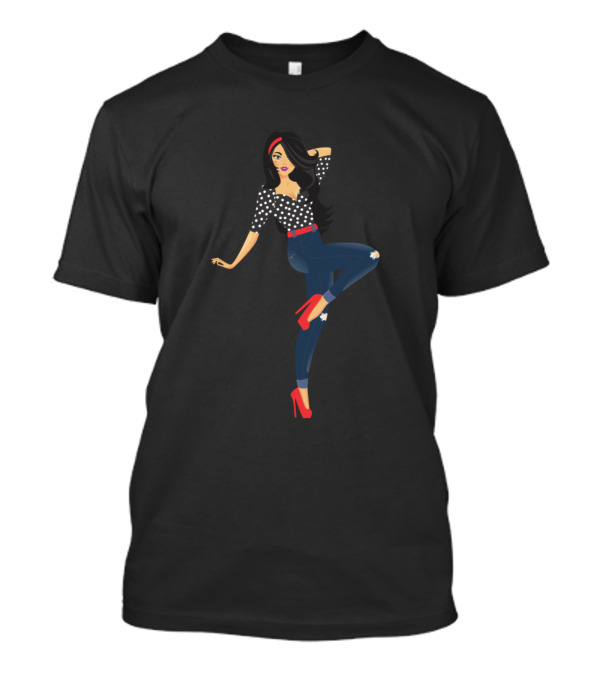 Happy Time Polka Dot Retro Fashion Girl In Red Heels T-Shirt