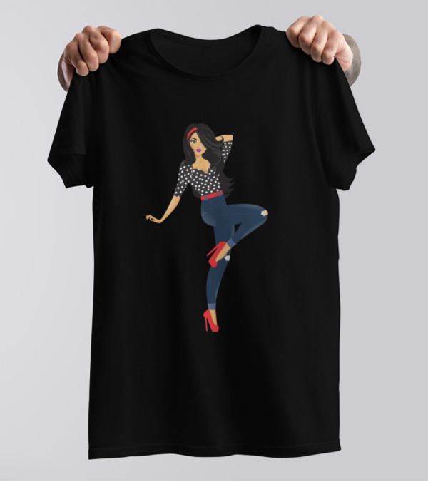 Happy Time Polka Dot Retro Fashion Girl In Red Heels T-Shirt