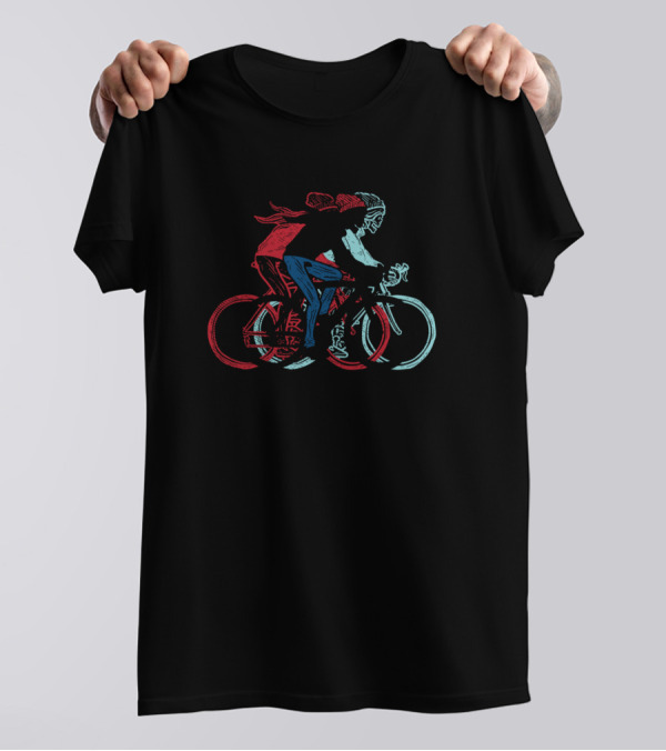 Long Haired Skull Bicycle Riders Duo T-Shirt