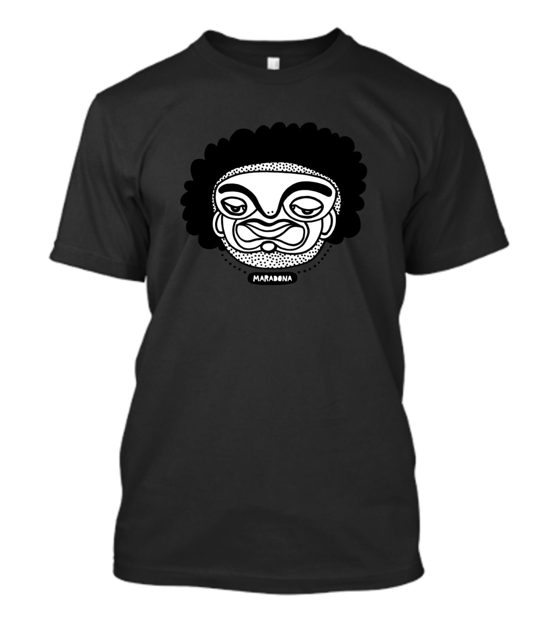 Maradona Black And White Cartoon Face Drawing T-Shirt