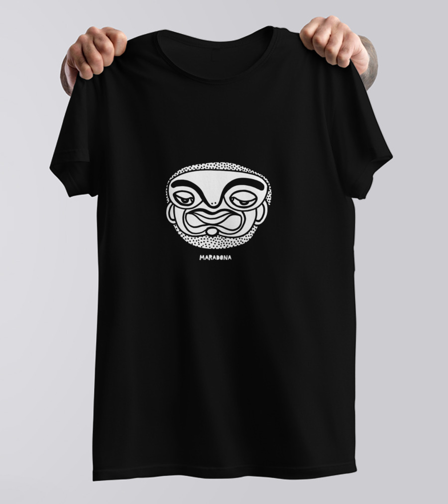 Maradona Black And White Cartoon Face Drawing T-Shirt