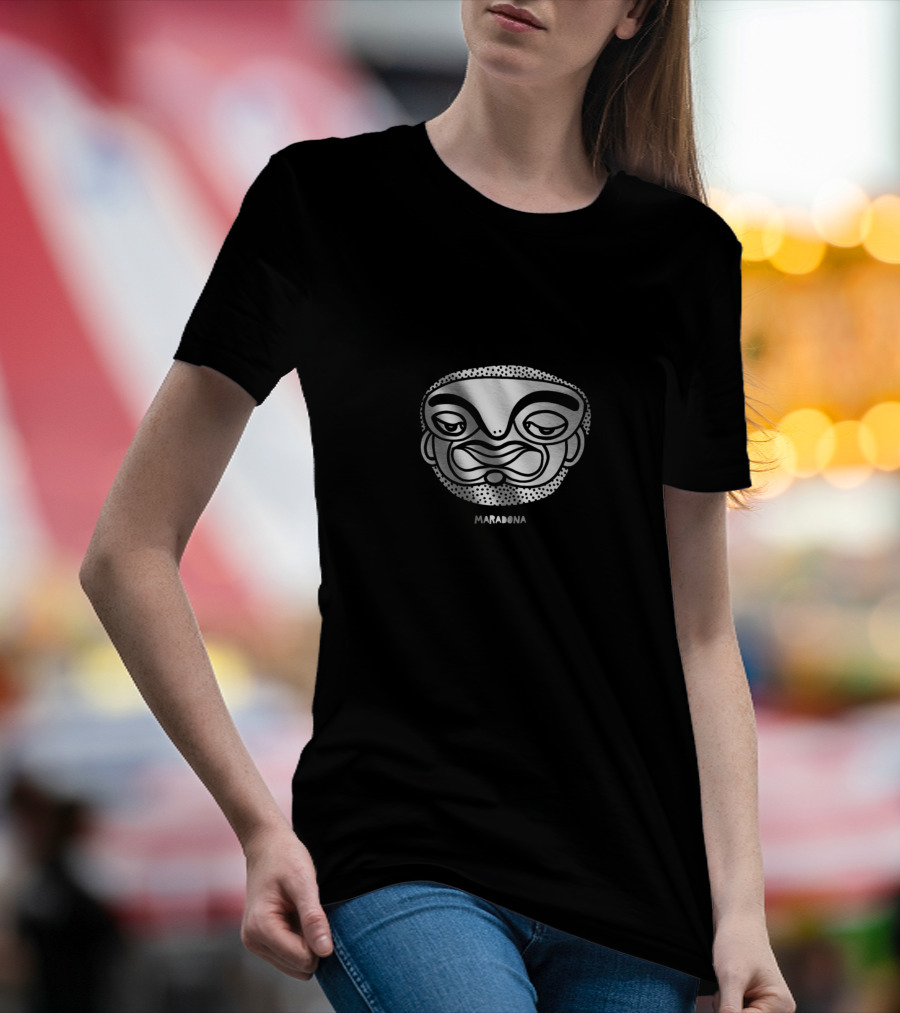 Maradona Black And White Cartoon Face Drawing T-Shirt
