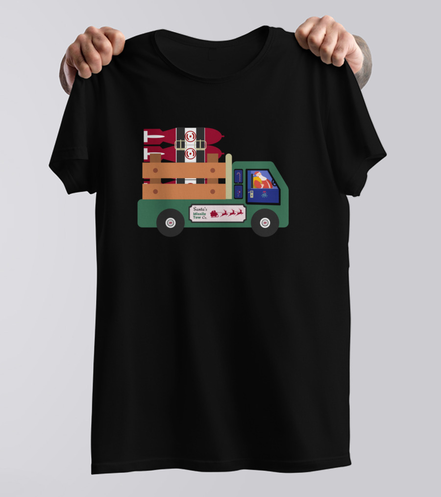 Merry Christmas Santa's Missile Tow Co. Truck With Santa Claus And Sleigh T-Shirt