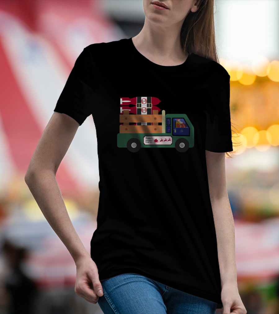 Merry Christmas Santa's Missile Tow Co. Truck With Santa Claus And Sleigh T-Shirt