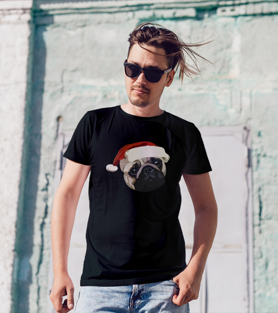 Santa Hat Pug Christmas T-Shirt