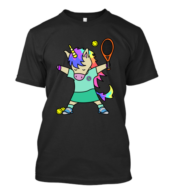 Colorful Tennis Unicorn Playing With Racket And Balls T-Shirt