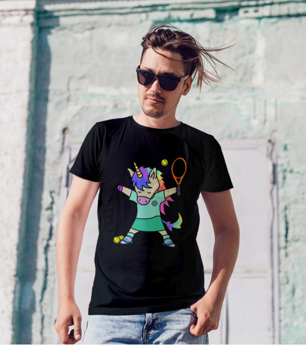 Colorful Tennis Unicorn Playing With Racket And Balls T-Shirt
