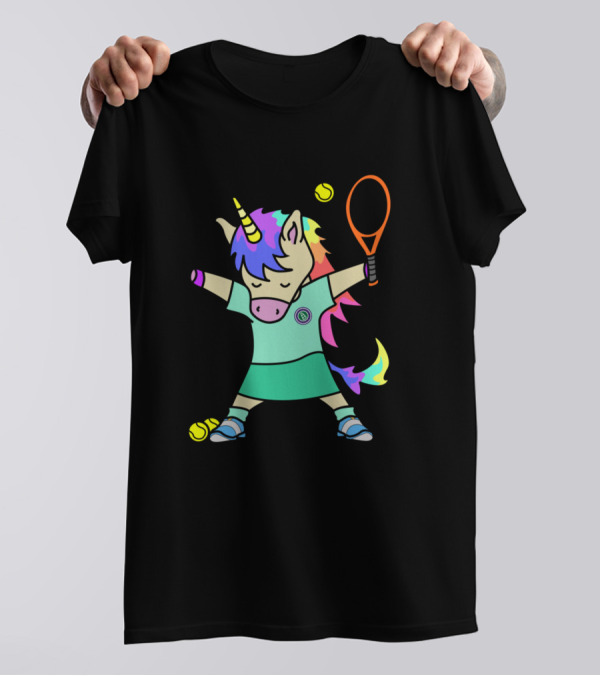 Colorful Tennis Unicorn Playing With Racket And Balls T-Shirt