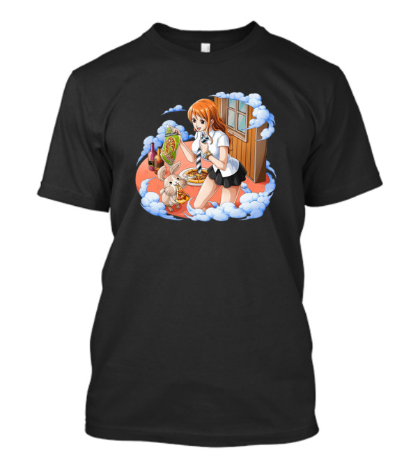 Nami Enjoying Pizza With A Bunny One Piece Anime T-Shirt