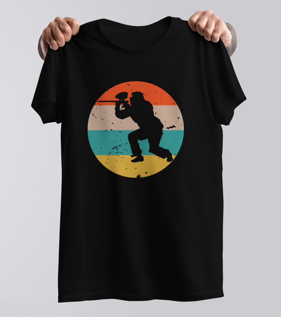 Paintball Player Silhouette Retro Sunset T-Shirt