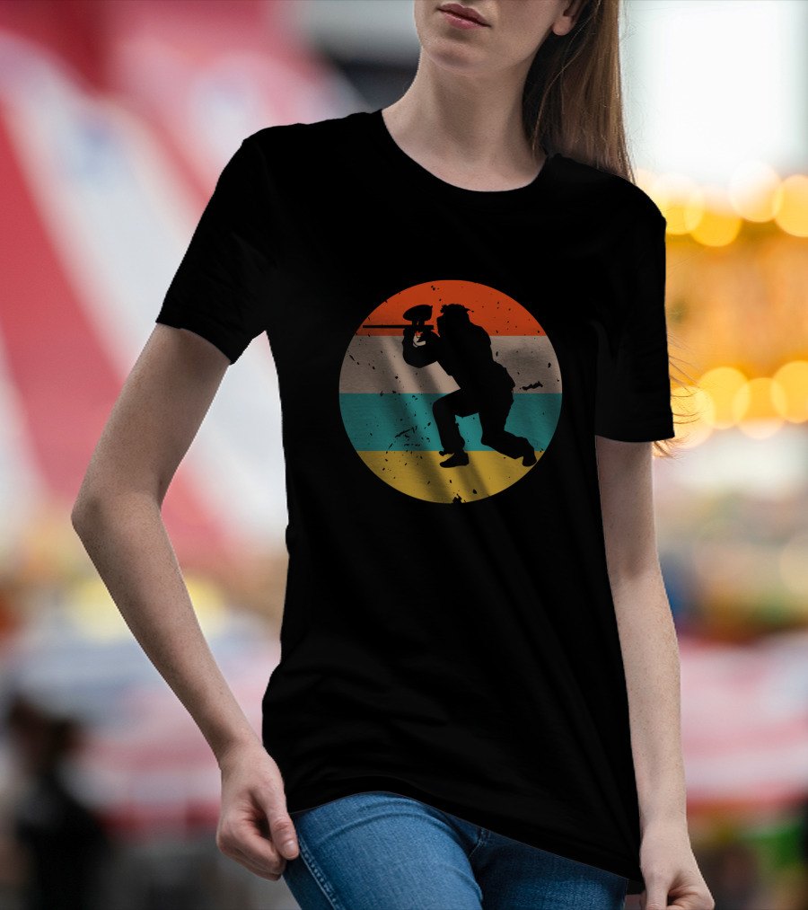 Paintball Player Silhouette Retro Sunset T-Shirt