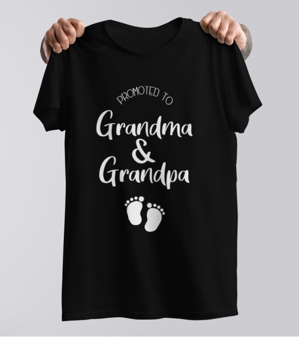 Promoted To Grandma And Grandpa With Baby Footprints T-Shirt