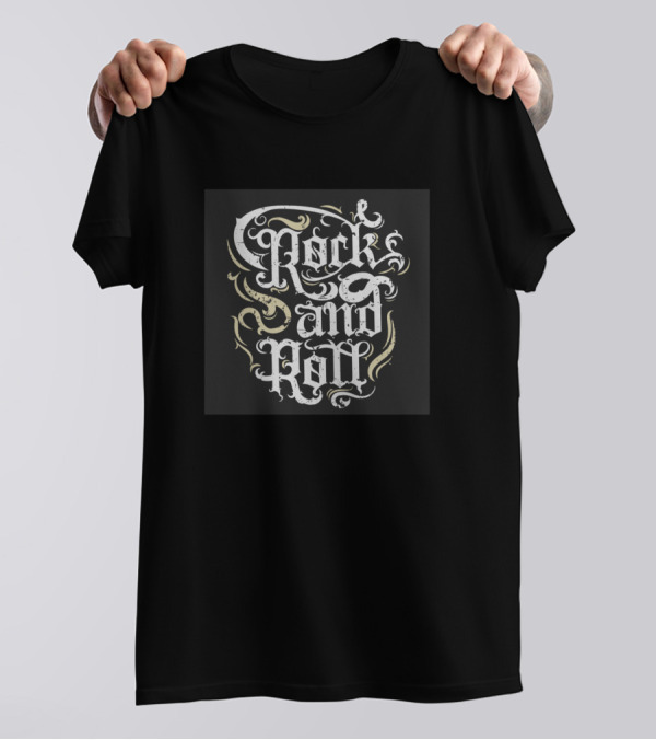 Rock And Roll Ornate Script Typography T-Shirt