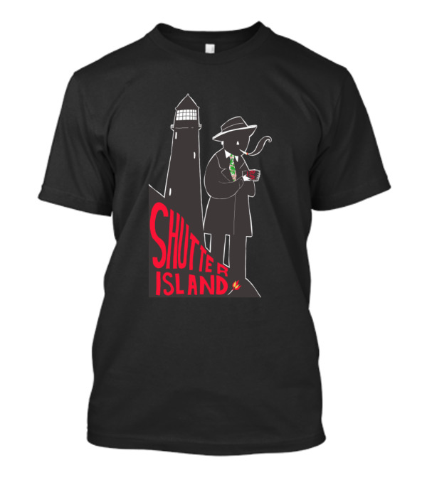 Shutter Island Smoking Figure Next To Lighthouse With Flaming Text T-Shirt