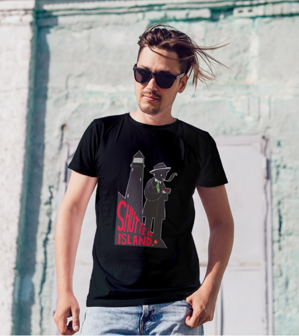 Shutter Island Smoking Figure Next To Lighthouse With Flaming Text T-Shirt