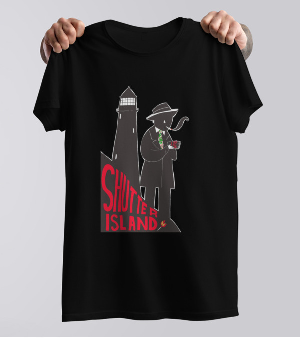 Shutter Island Smoking Figure Next To Lighthouse With Flaming Text T-Shirt