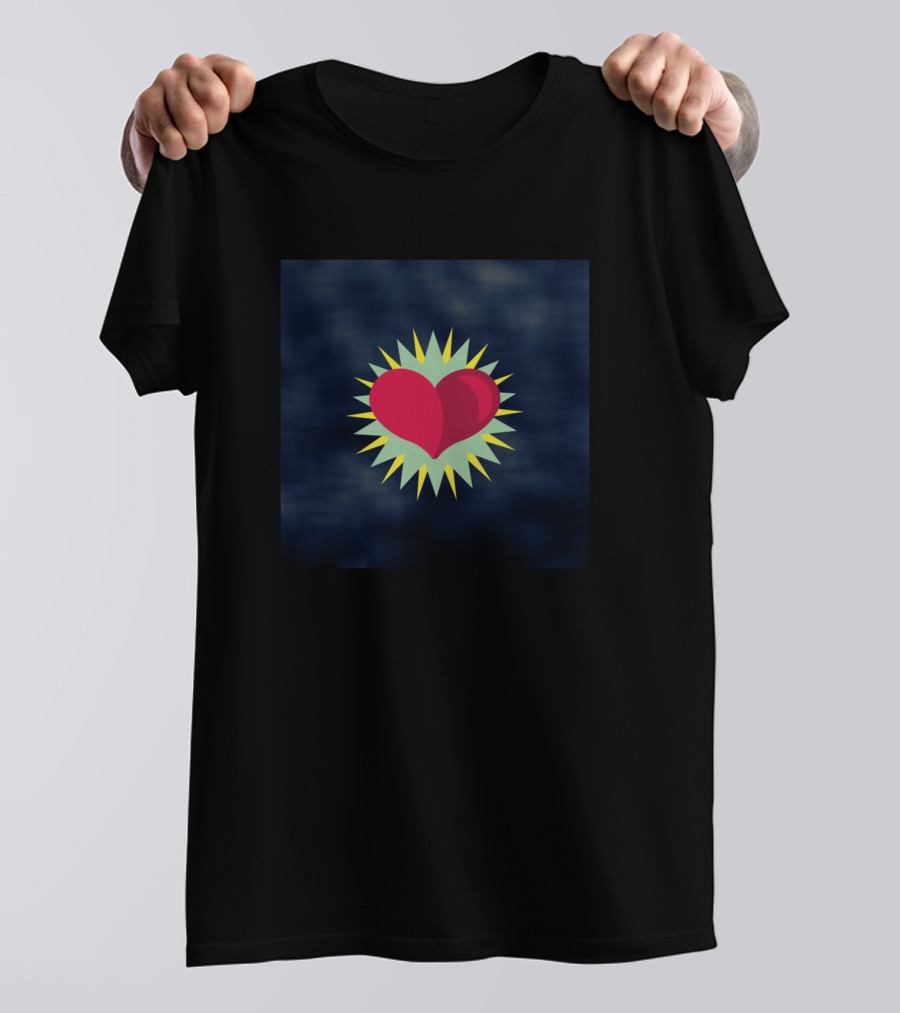 Starry Heart Red And Yellow On Dark Blue Background T-Shirt