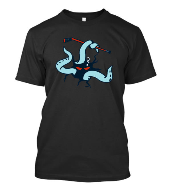 Kraken Hockey Octopus With Hockey Stick And Red Eyes T-Shirt