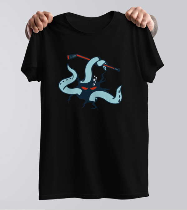Kraken Hockey Octopus With Hockey Stick And Red Eyes T-Shirt