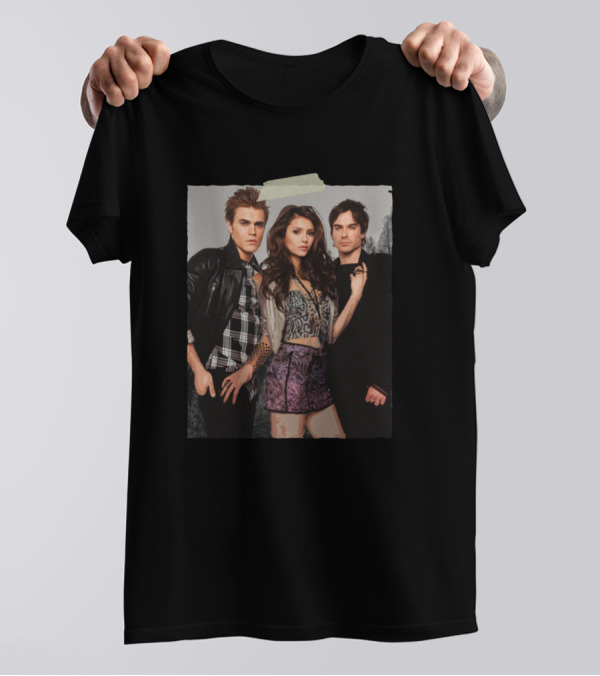 The Vampire Diaries Stefan Elena Damon Group Photo Montage T-Shirt