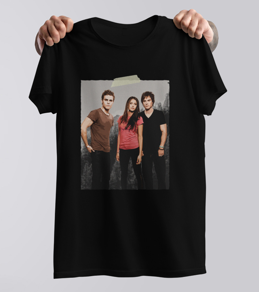 Three Lovers Vampire Diaries Trio Forest Background T-Shirt
