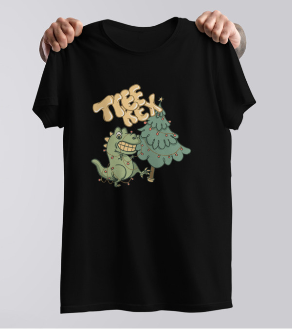 Tree Rex Dinosaur With Christmas Tree Lights Motif Child T-Shirt
