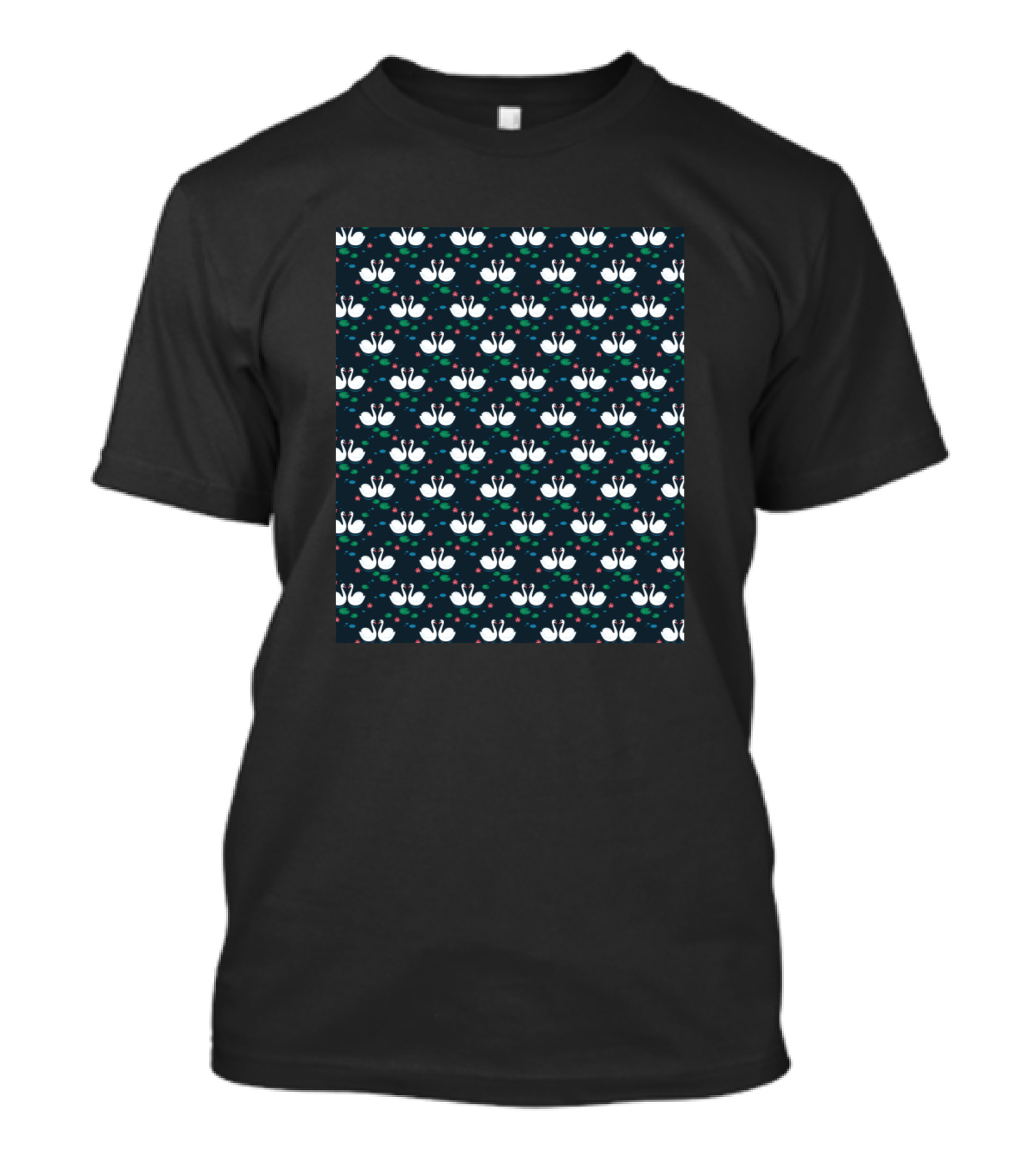 White Swan With Leaf Pattern Motif With Polka Dots T-Shirt