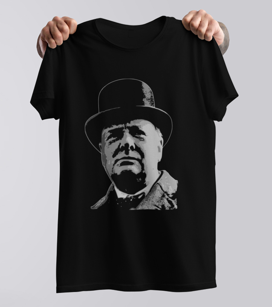 Winston Churchill Black White Bowler Hat T-Shirt