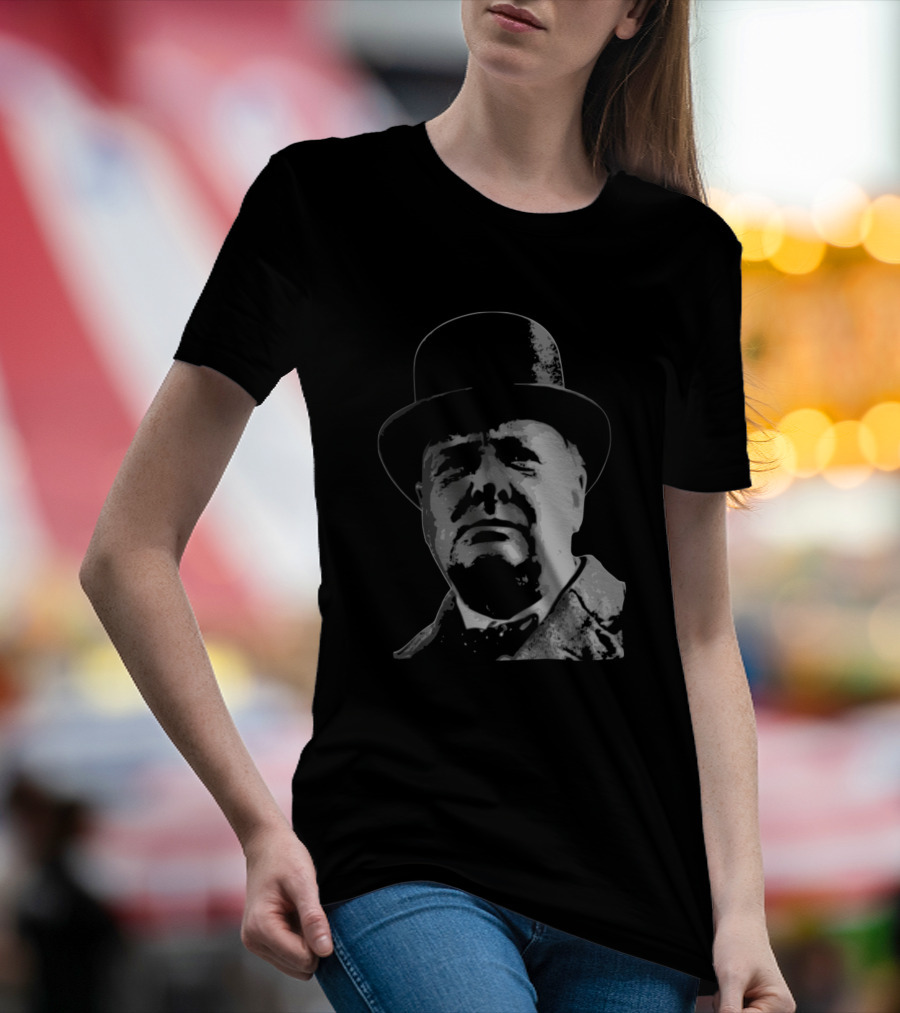 Winston Churchill Black White Bowler Hat T-Shirt