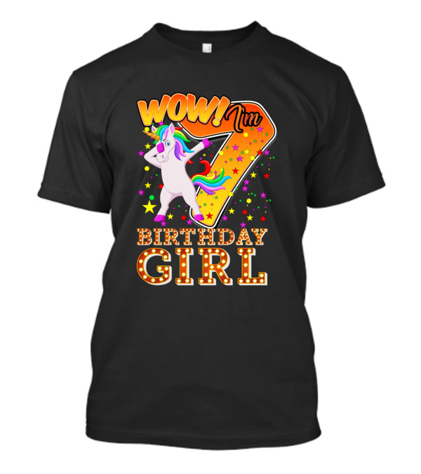 WOW I'm 7 Birthday Girl Unicorn Celebration Stars T-Shirt