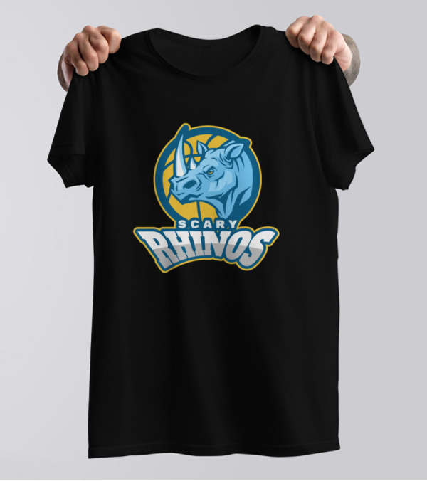 Scary Rhinos Blue Rhino Basketball T-Shirt