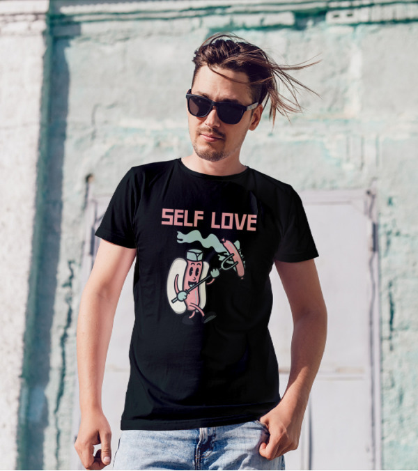 Self Love Cartoon Hot Dog Grilling Funny T-Shirt