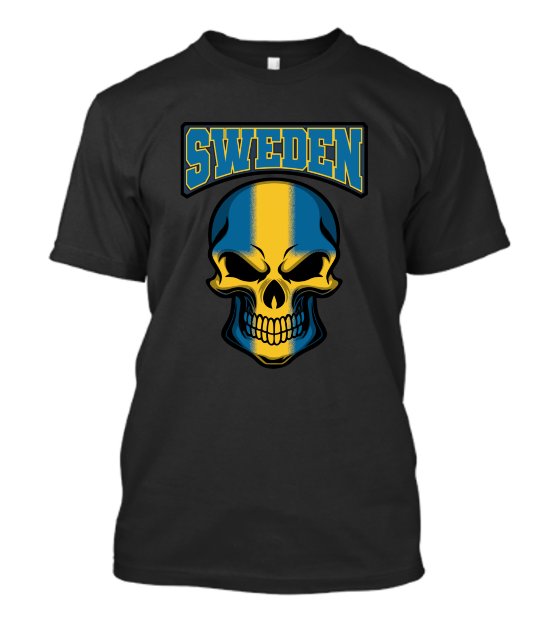 SWEDEN Skull With Flag Colors Emblem T-Shirt