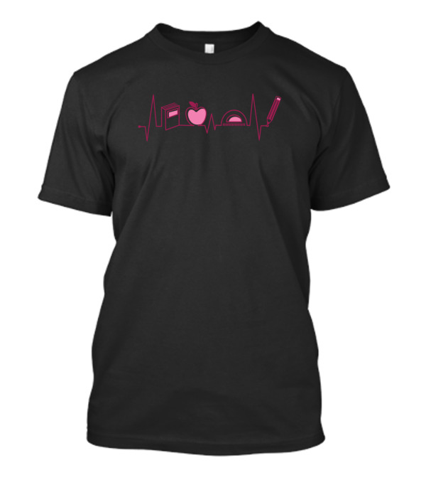 Teacher Heartbeat Book Apple Protractor Pen T-Shirt