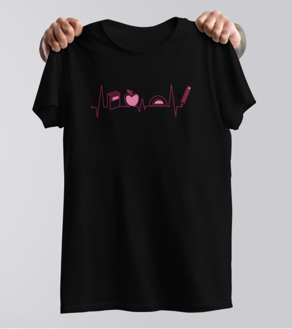 Teacher Heartbeat Book Apple Protractor Pen T-Shirt