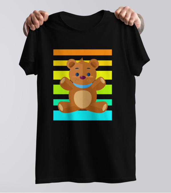 Teddy Bear Retro Sunset Stripes T-Shirt