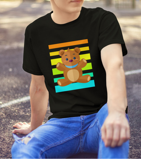 Teddy Bear Retro Sunset Stripes T-Shirt
