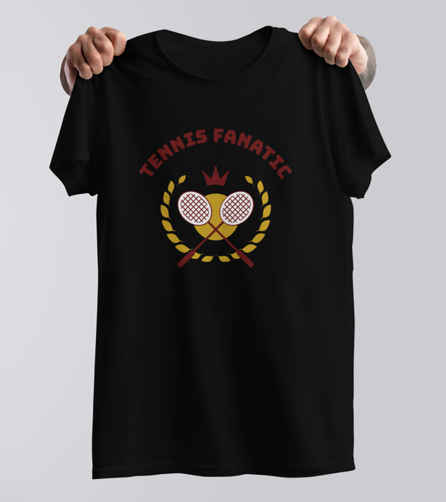 Tennis Fanatic Crowned Racket Laurel Emblem T-Shirt