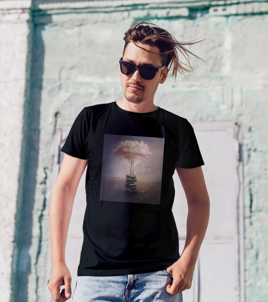 The Way Of Wisdom Book Stack Ladder Clouds Dreamscape T-Shirt